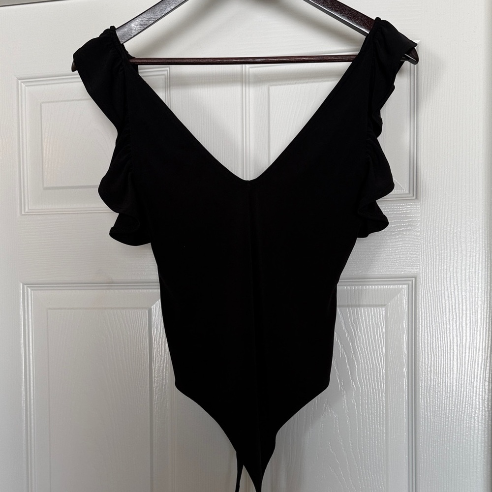 Leith Elegant Black Ruffle Bodysuit